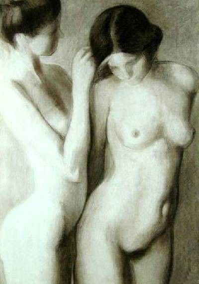 картинка №19  голые девушки расчесывают волосы, живопись эротика