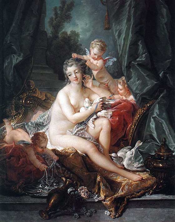 картинка №38  Амур с красной писькой украшает голову Венеры, живопись эротика