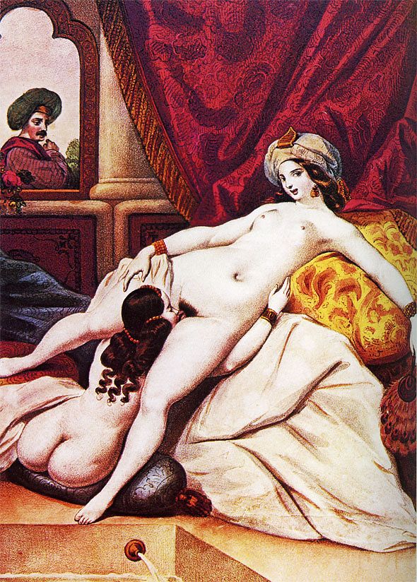 Султан Сулейман наблюдает как его жены занимаются лесбийским сексом, картинка эротической живописи