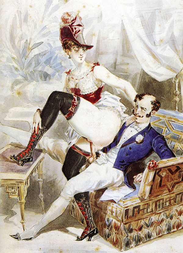 толстозадая дама насаживается на член усатого кавалера, картинка эротической живописи